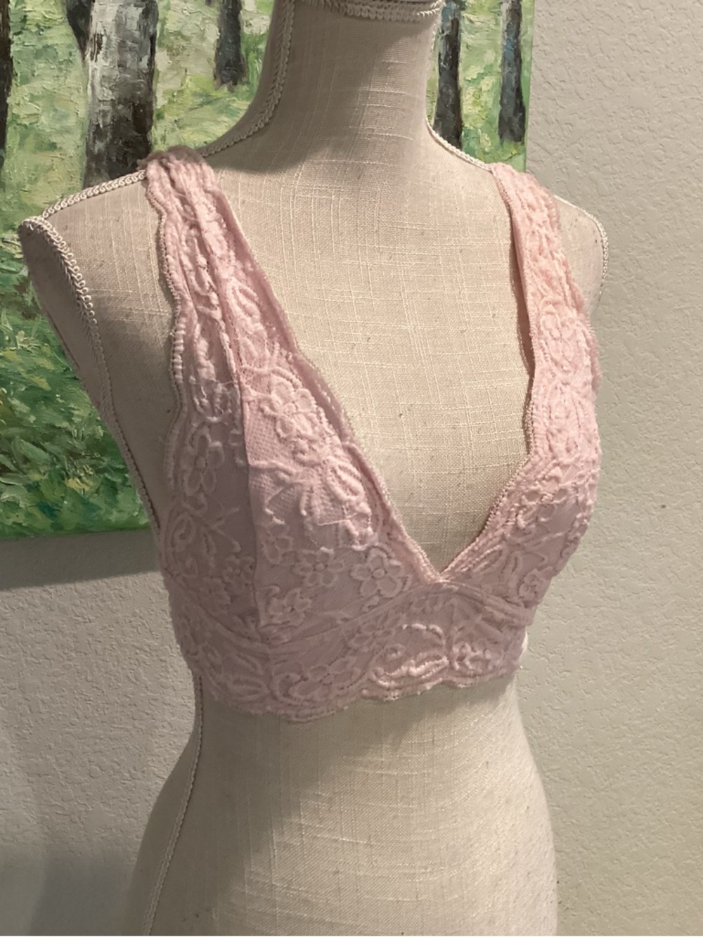 Soft Pink Lace Bralette with Floral Embroidery